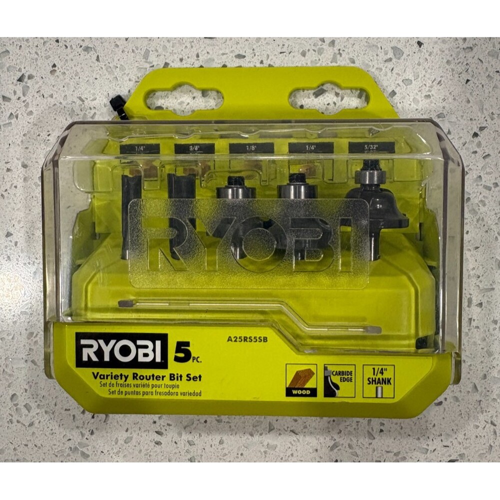 RYOBI Variety Router Bit Set 5-Piece A25R555B NIP NEW  Carbide  1/4" shank